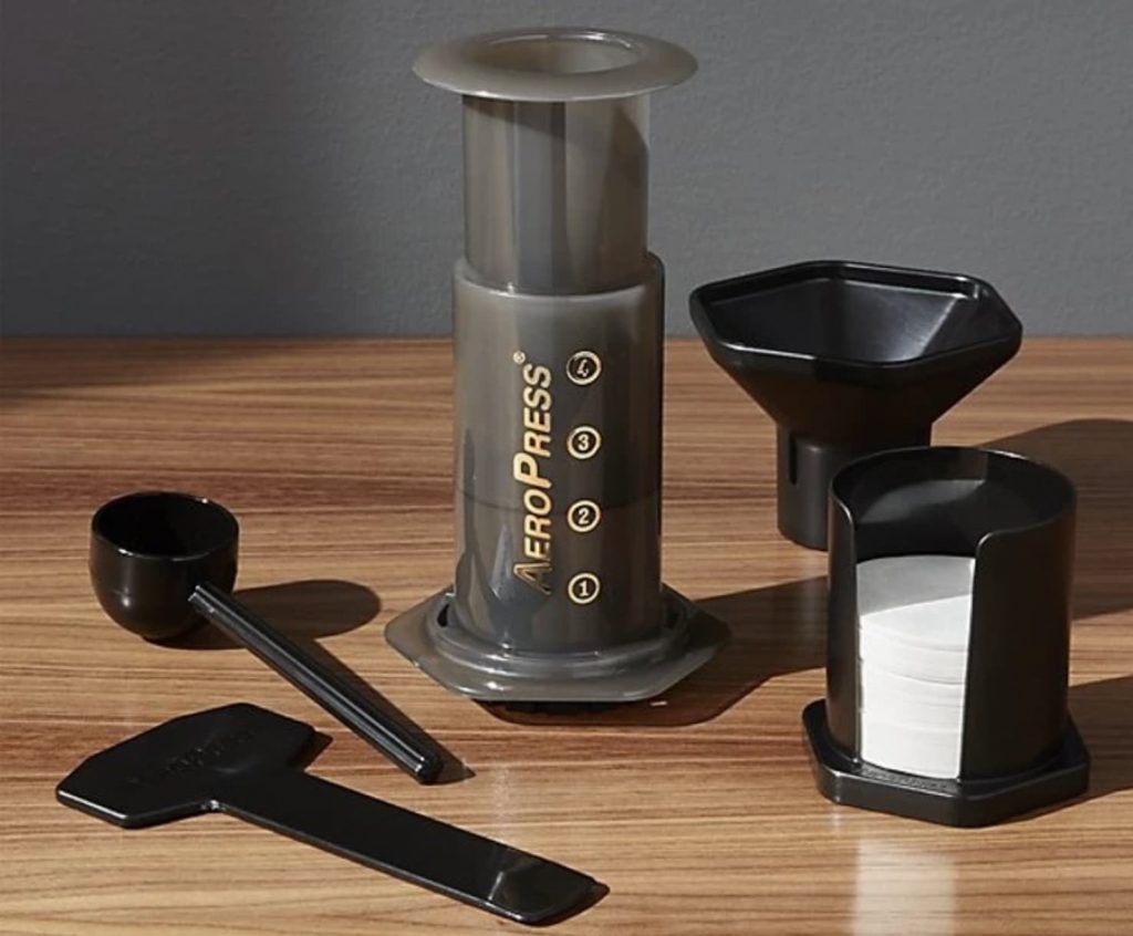 aeropress coffee maker on a table