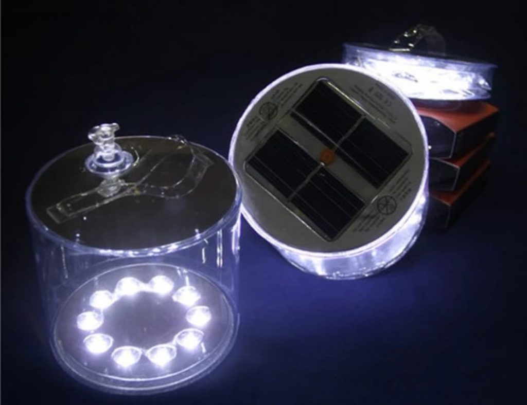 solar lantern switched on in the dark