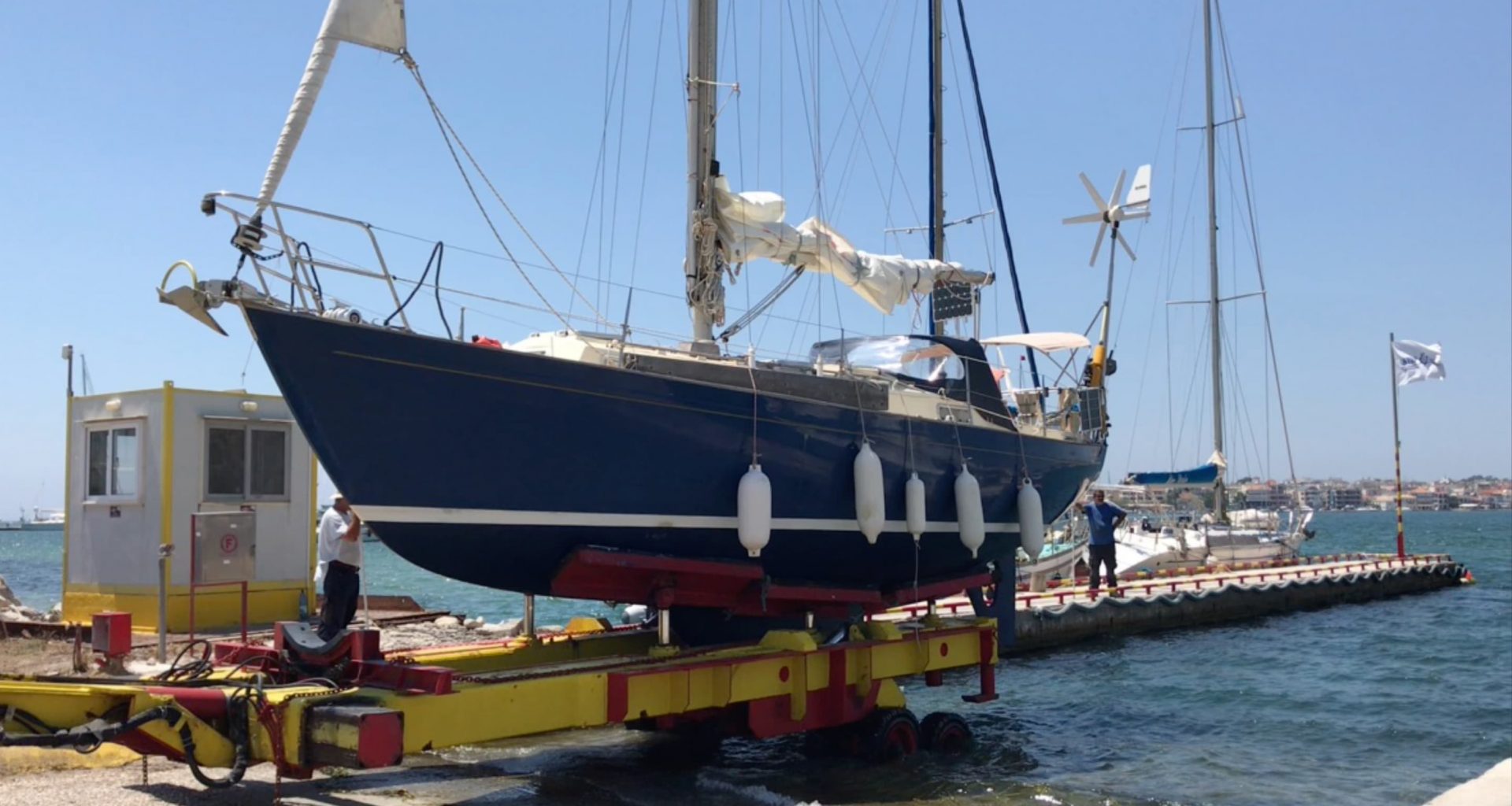 victoria 34 yacht being launched