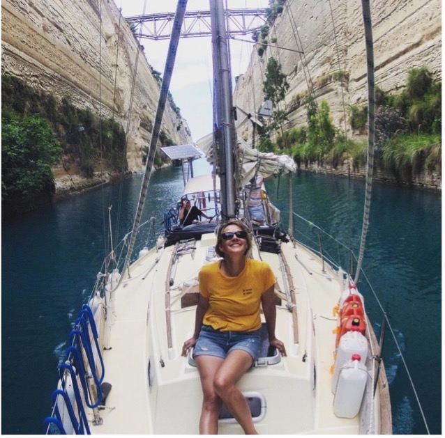 sailing boat transiting the Corinth Canal