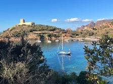 sailing boat on mooring in girolata corsica