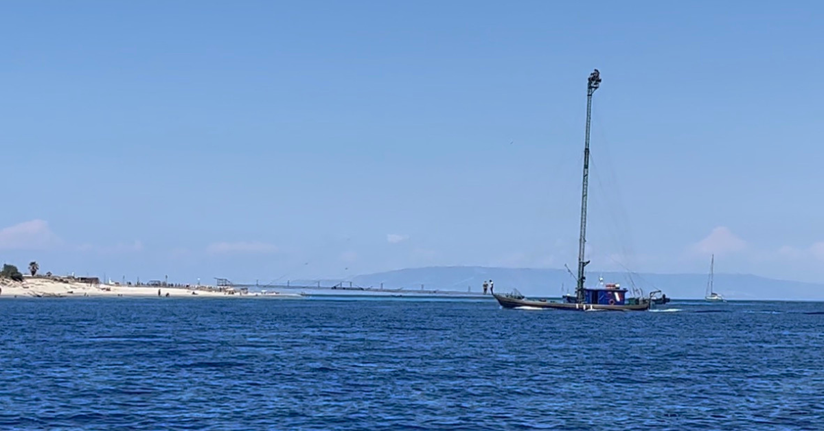Swordfish fishing boat called a passerelle in the messina strait, sicily